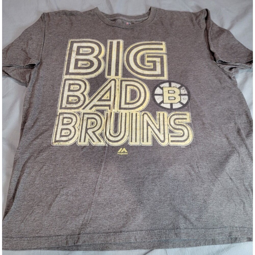 NHL Majestic Boston Bruins “Big Bad Bruins” T-Shirt Men’s XL Gray NHL Tee Retro